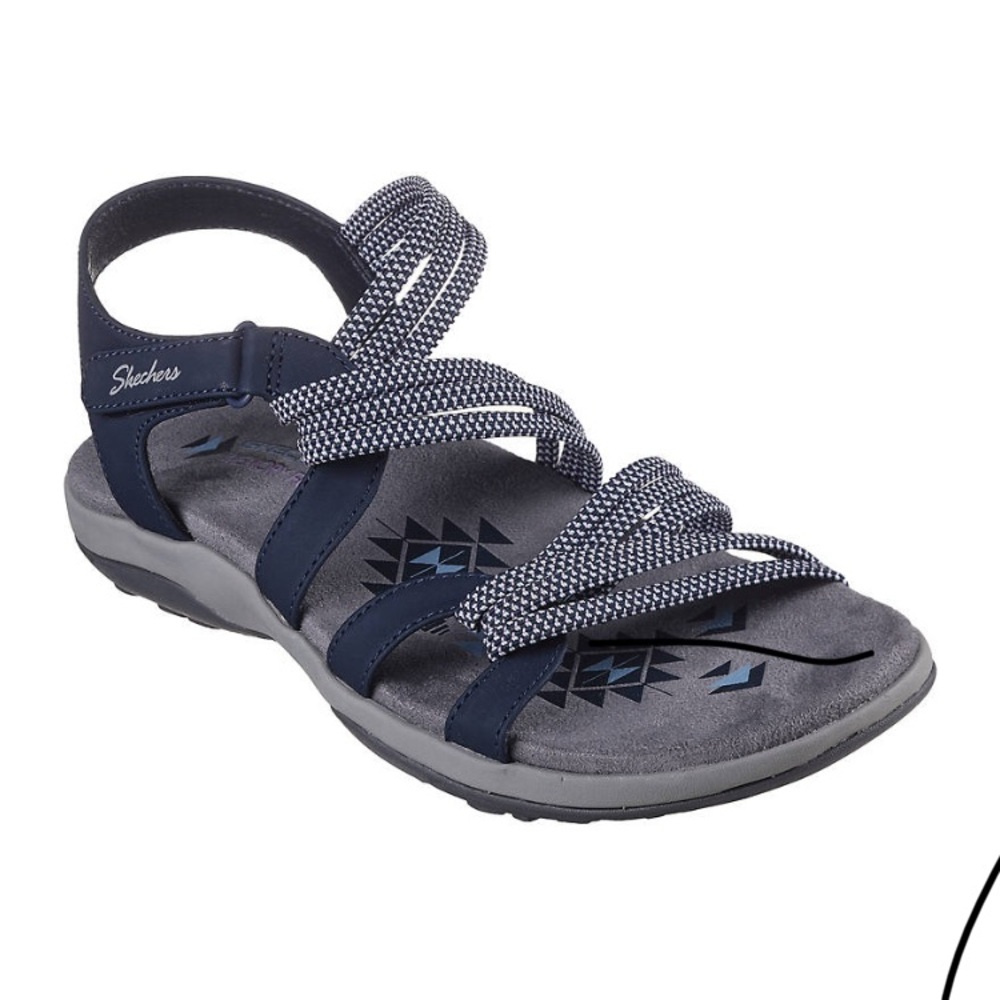 Skechers Women’s Size 8 Blue Reggae Stretch Memory Foam Sandals. EUC